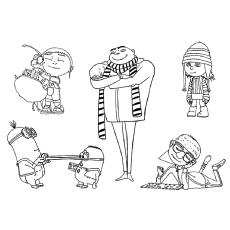 The gru with his gang Coloring Pages