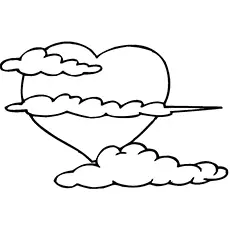A heart in a cloud coloring page