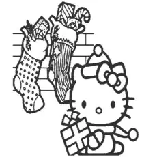 Hello Kitty with Christmas stockings coloring page
