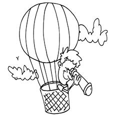 男孩透过望远镜from a hot air balloon coloring pages