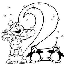 Learning number 2 with penguines cute elmo coloring pages