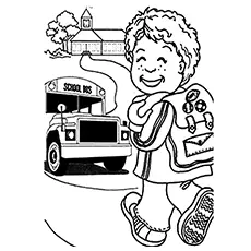Little Johnny Goes Back to School Happily After Holidays Coloring Page_image