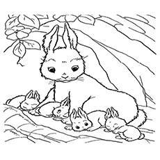 Mama Rabbit with Her Babies Coloring Pages