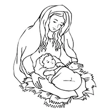 Mary with Jesus Christmas coloring page