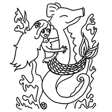 Mermaid on Seahorse Printable Coloring Page