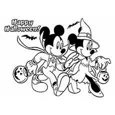 Mickey and Minnie Mouse trick or treating, Disney Halloween coloring page