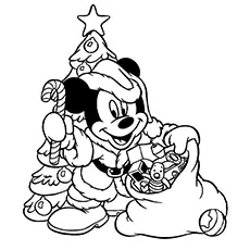 Mickey Mouse celebrating Christmas coloring page