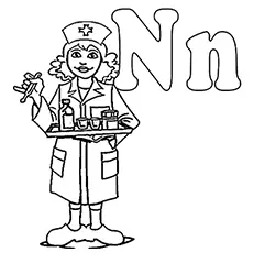 N for nurse, printable letter N coloring pages