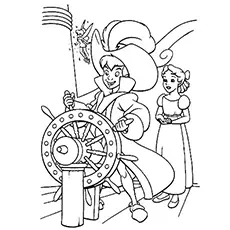 Peter Pan steering the ship coloring page