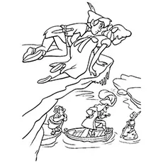 Peter Pan and Wendy over the hill coloring page