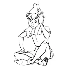 Peter Pan thinking coloring page