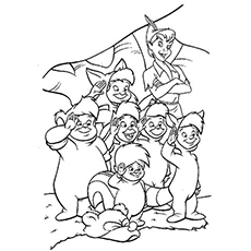 Peter Pan with kids dressed as animals coloring page