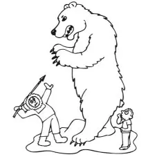Man on polar bear hunt coloring page