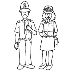 The police, community helpers coloring page