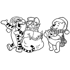 Pooh and tiget disney christmas coloring pages