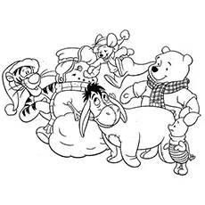 Pooh and friends playing on christmas disney coloring pages