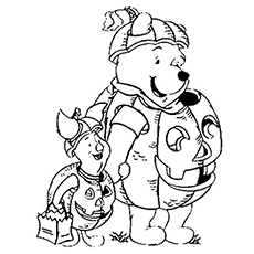 Pooh and Piglet trick or treating, Disney Halloween coloring page
