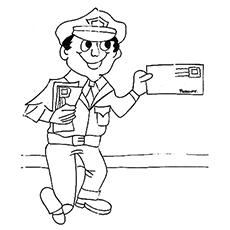 The post man, community helper coloring page