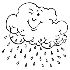 A winking rainy cloud coloring page