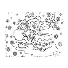 Disney Character Mickey as Santa on Christmas Day entering from Chimney Coloring Pages