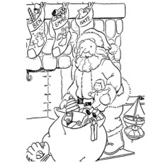 Santa and Christmas stocking coloring page