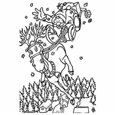 Santa with sleigh rider and Rudolph the red nosed reindeer coloring pages