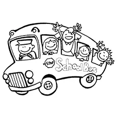 Coloriging Sheet of Children in School Bus_image