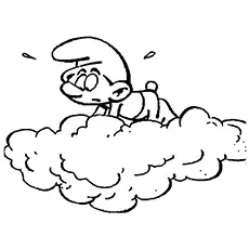 Smurf stuck on a cloud coloring page