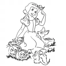 Snow White and Pumpkins, Disney Halloween coloring page