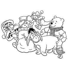 Printable team of disney with snowman coloring pages