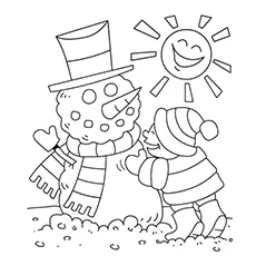 Printable sun and the snowman coloring pages