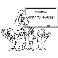 Teacher and Students Welcome you Back to School Picture to Color