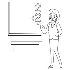 The teacher teaching on the blackboard coloring page