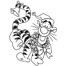 Tiger with wreath disney christmas coloring pages