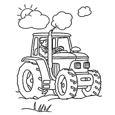 Tractor in an open field coloring pages