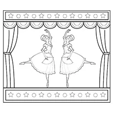 Two ballerinas performing, beautiful ballet coloring page