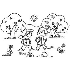 Two cuties walking to school coloring page