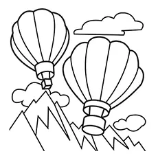 Two hot air balloons with mountain and clouds, Hot air balloon coloring pages