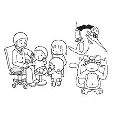 Doctor vaccinating kids coloring page