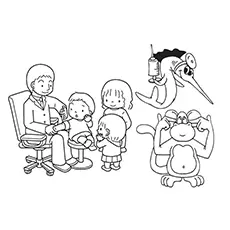 Doctor vaccinating kids coloring page