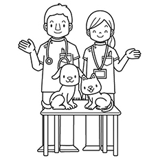 The veterinarians, community helpers coloring page