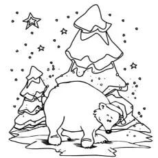 Polar bear amidst snow coloring page