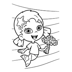 Oona with flowers in hand, Bubble Guppies coloring page