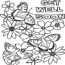 Flowers and butterflies get well soon coloring page