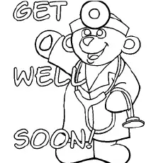 Teddy doctor, get well soon coloring page