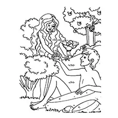 Eve handing forbidden fruit to Adam, Adam and Eve coloring pages