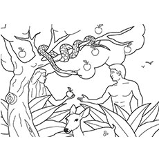 Garden scene of Adam and Eve coloring pages