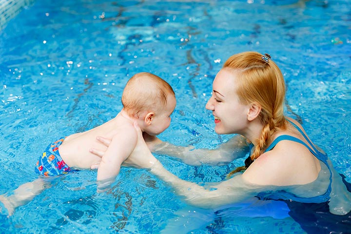 Baby Swimming with Mom