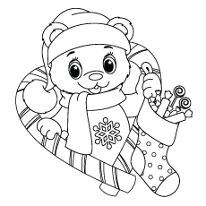 Teddy Bear with Christmas stocking coloring page