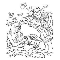 The snake and Eve, Adam and Eve coloring pages